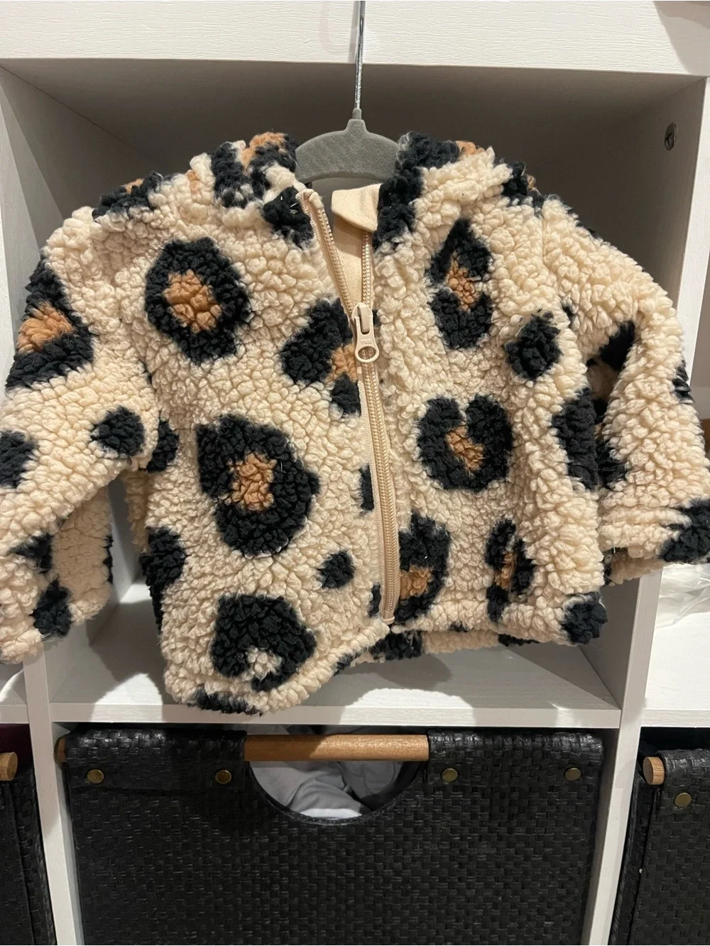 The Children's Place Cream Sherpa Leopard Zip Jacket
